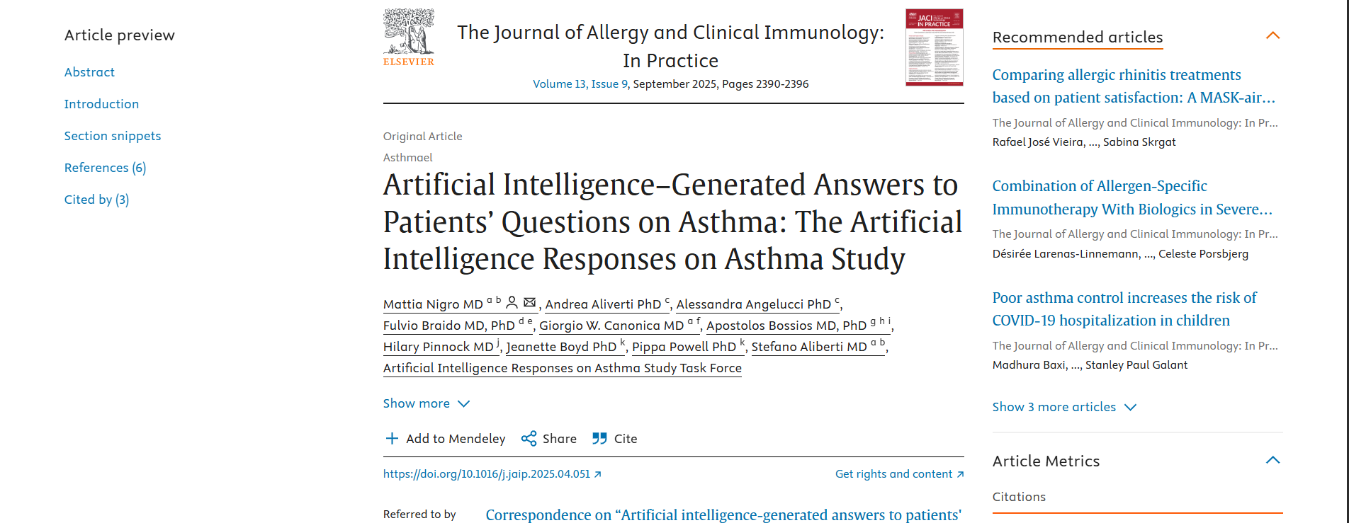 صفحه یک مقاله در ساینس دایرکت