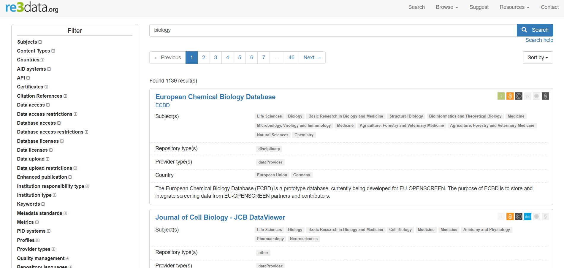 راهنمای پایگاه re3data 2 نتایج جستجو در پایگاه re3data