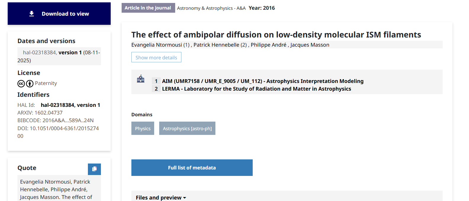 صفحه دانلود مقالات دانشگاه سوربن در HAL.science