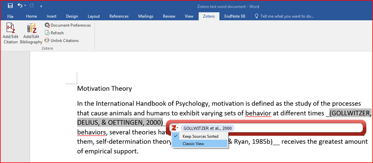 رفرنس دهی با زوترو در ورد